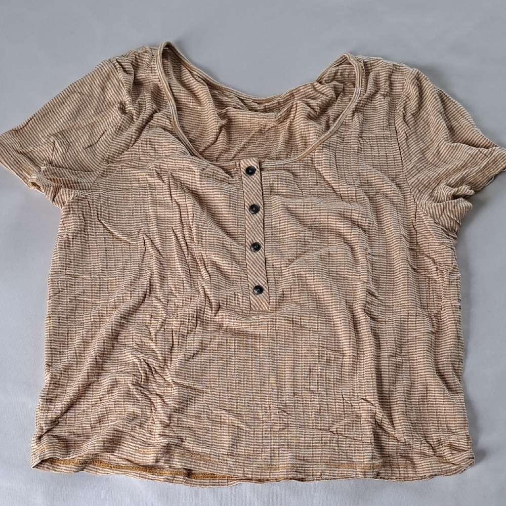 American Eagle Outfitters Beige Striped Short Sleeve Top
